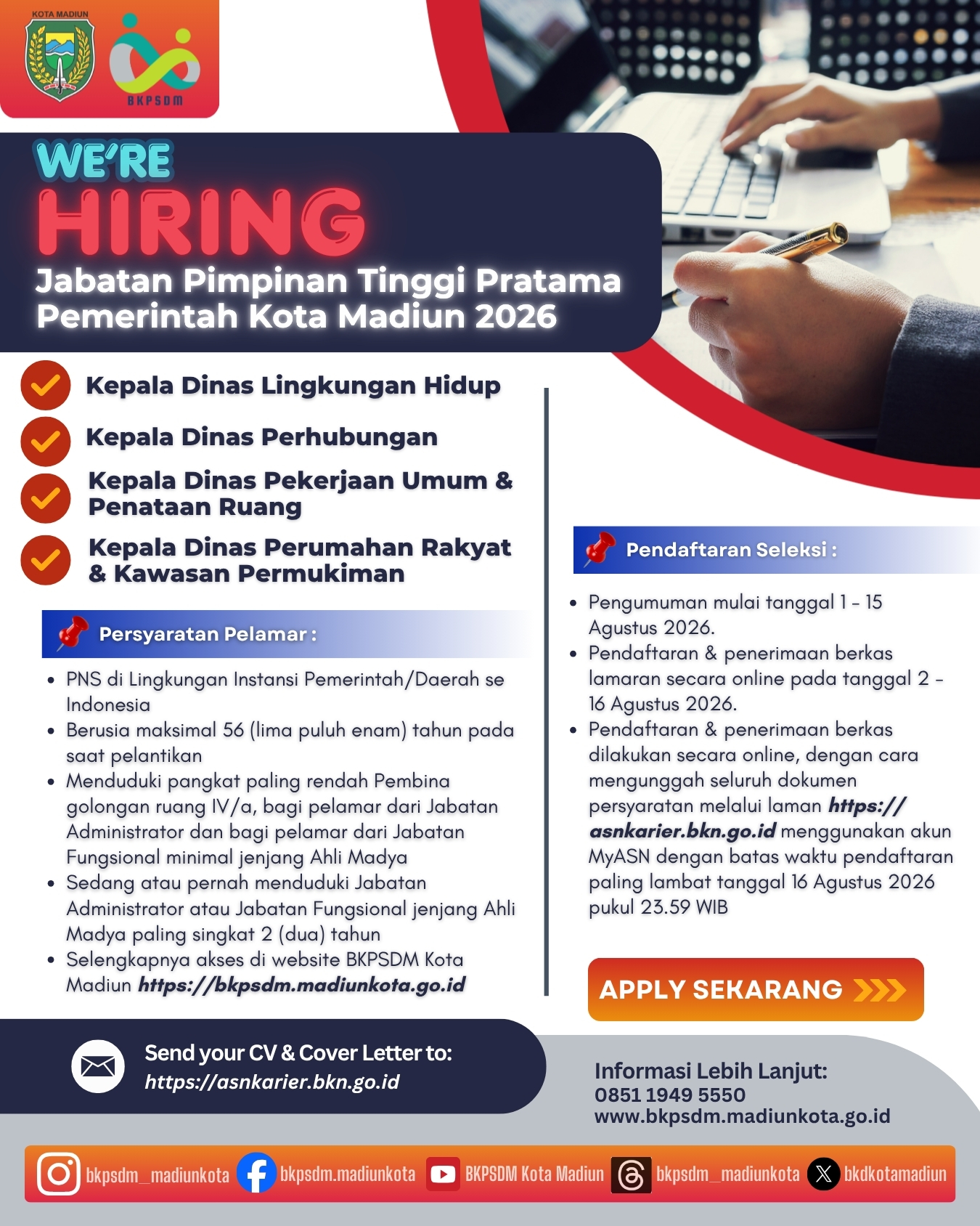 PENGUMUMAN : SELEKSI TERBUKA DAN KOMPETITIF PENGISIAN JABATAN PIMPINAN TINGGI PRATAMA DI LINGKUNGAN PEMERINTAH KOTA MADIUN TAHUN 2026